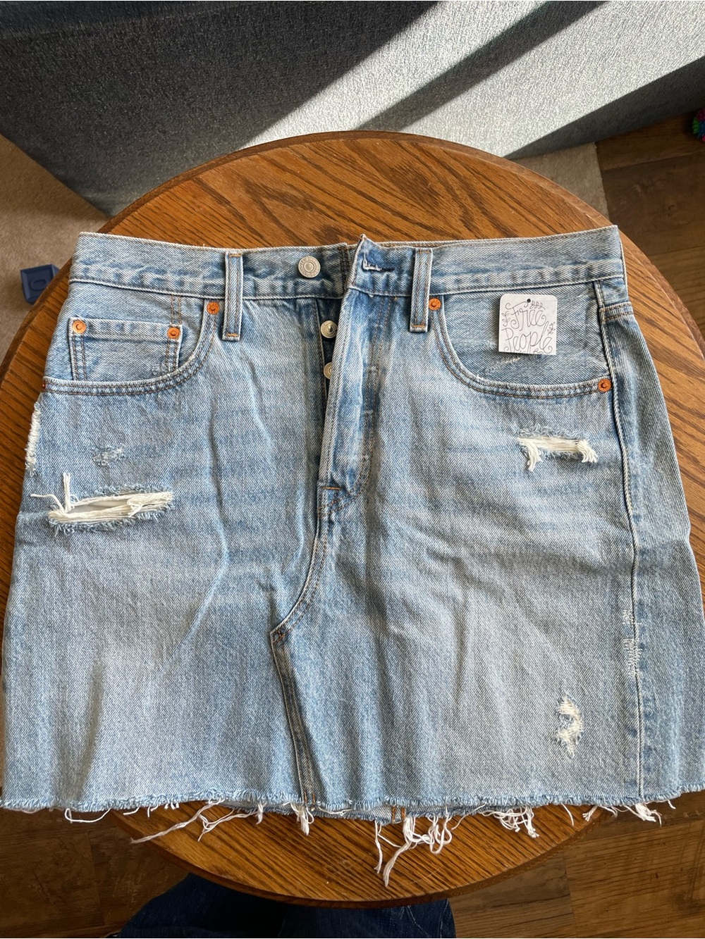 Free People Levi's Premium Light Blue Distressed Denim Skirt